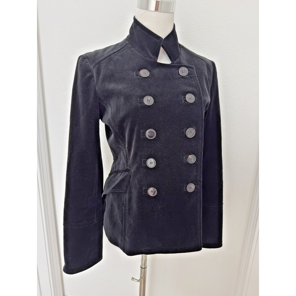 Boston Proper Velvet Double Breasted Military Blazer Jacket Sz 4 Dark Academia